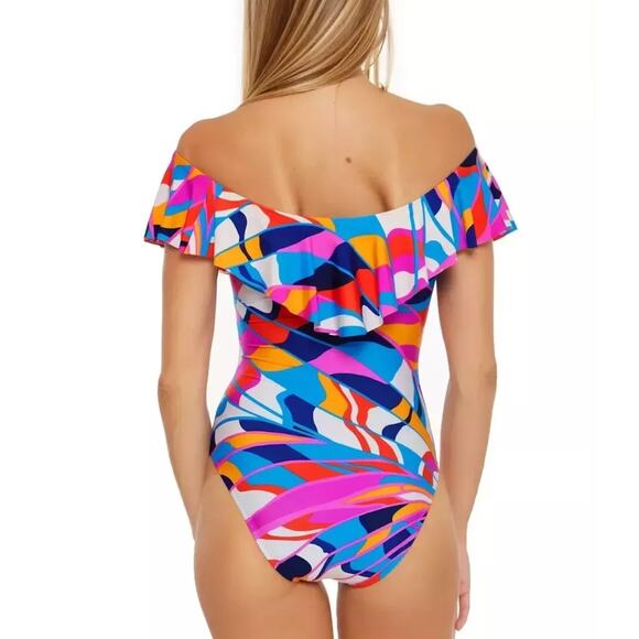 New Trina Turk Rio Off the Shoulder Ruffle One Piece Swimsuit Size 8 MSRP $162 - Picture 2 of 3
